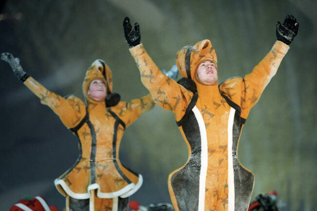 Fra generalprøven til åpningsseremonien på Lillehammer. Dansere på bildet: Anne-Margrethe Sletbak og Björn Sandberg. Foto: Lise Åserud/NTB