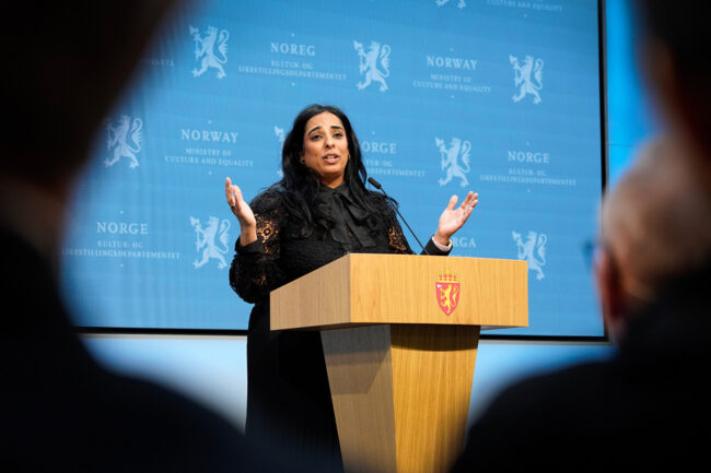 Kultur- og likestillingsminister Lubna Jaffery her avbildet tidligere i år. Foto: Ole Berg-Rusten / NTB.