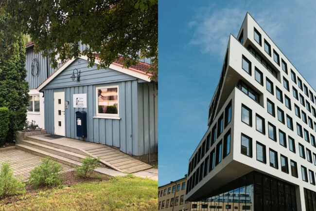 TTil venstre: Ballettinstituttet der det hele startet i 1966. Senere het skolen Den Norske Balletthøyskole, så Norges dansehøyskole, og til sist som en del av Høyskolen Kristiania og Institutt for scenekunst, film og medier (foto til høyre).